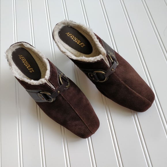 Aerosoles brown suede mules with buckle - Picture 2 of 6